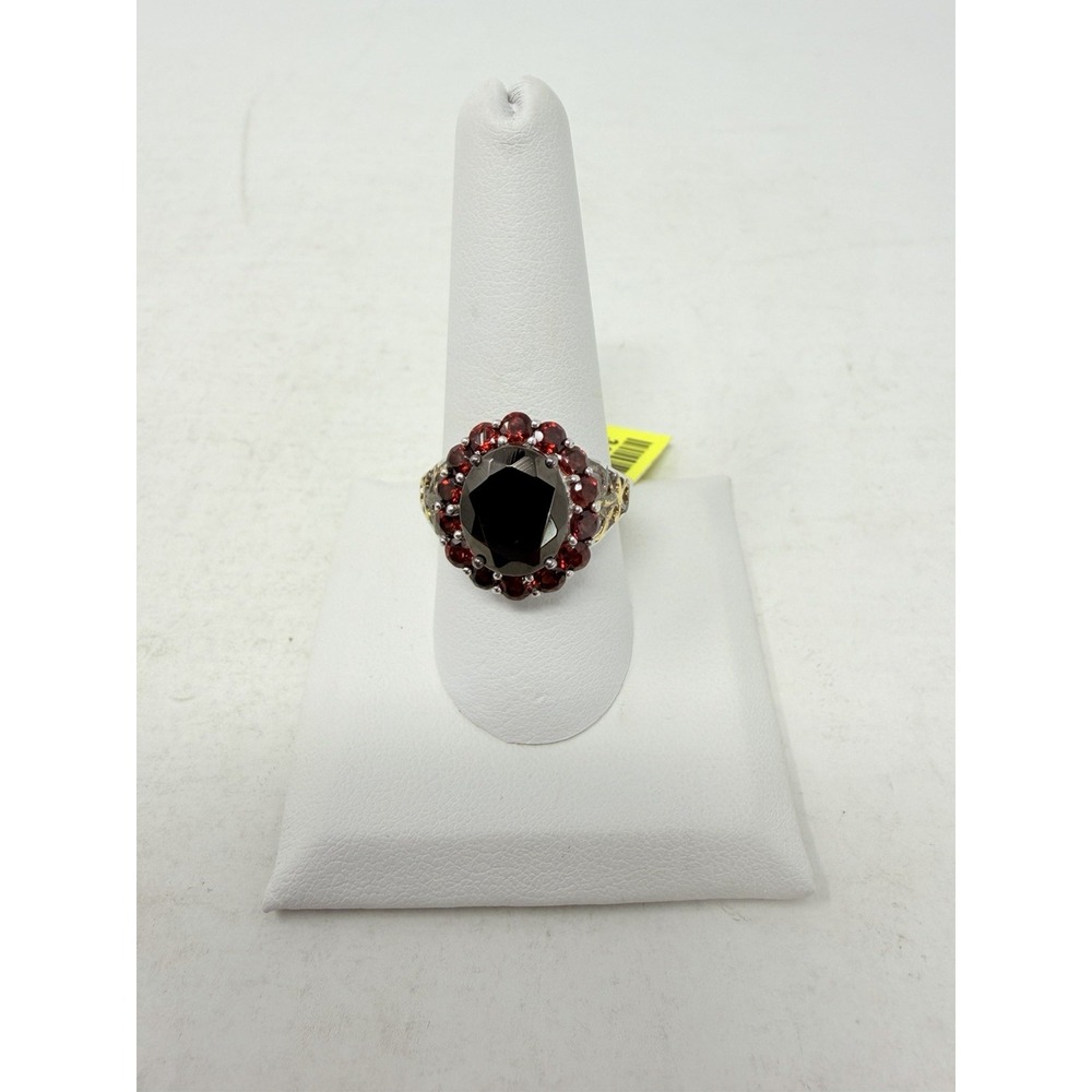 Shop LC Black Shungite/Mozambique Garnet Size 9 Ring in Sterling Silver 5318